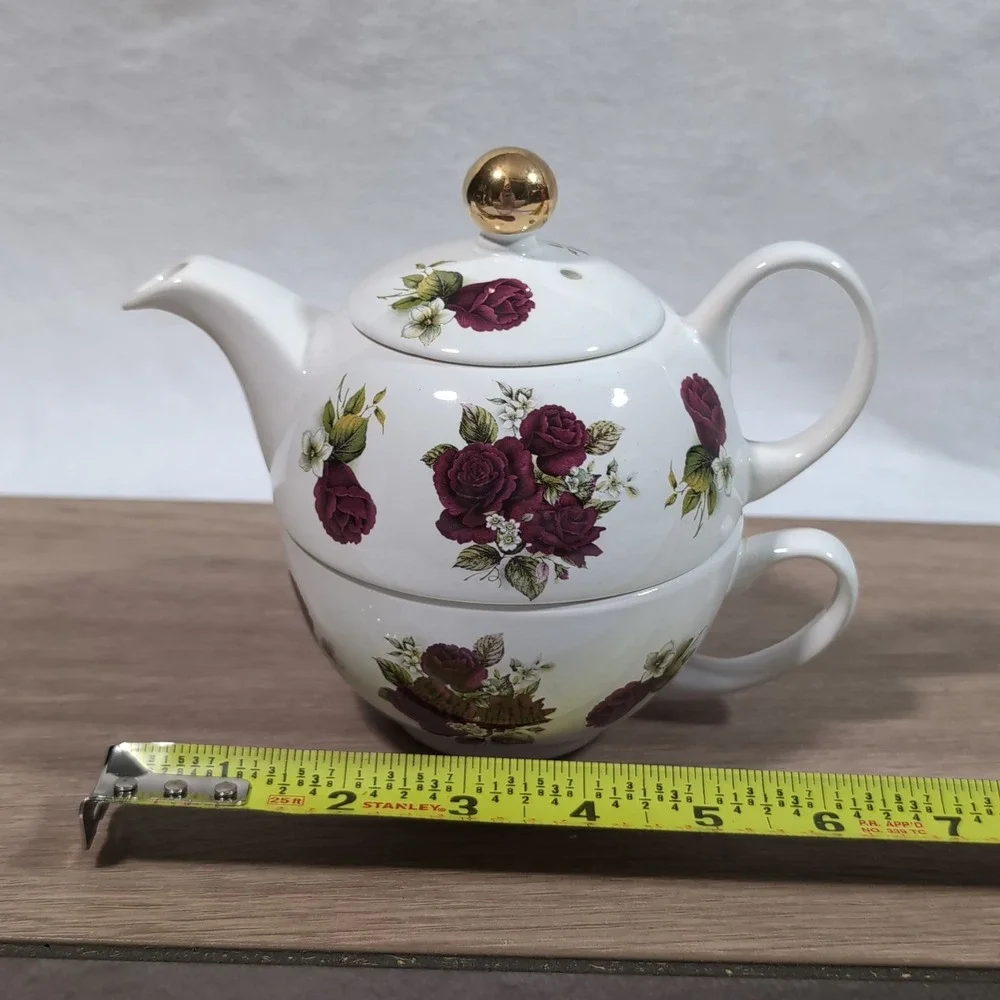 Vtg Arthur Wood & Son Tea for One Set Staffordshire Stackable Rose Floral 6460 - Picture 7 of 14